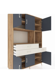 Hyperion Dolap 9 Raflı 3 Çekmeceli 6 Kapaklı 132x44x195 Çam-Antrasit/Aytaşı