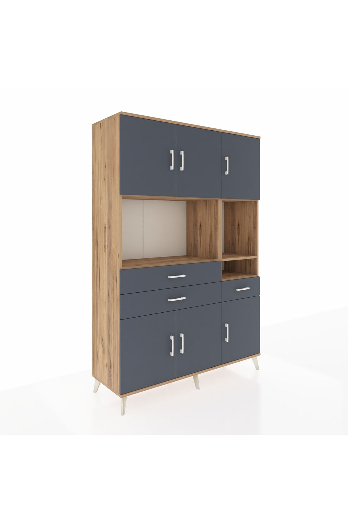 Hyperion Dolap 9 Raflı 3 Çekmeceli 6 Kapaklı 132x44x195 Çam-Antrasit/Antrasit