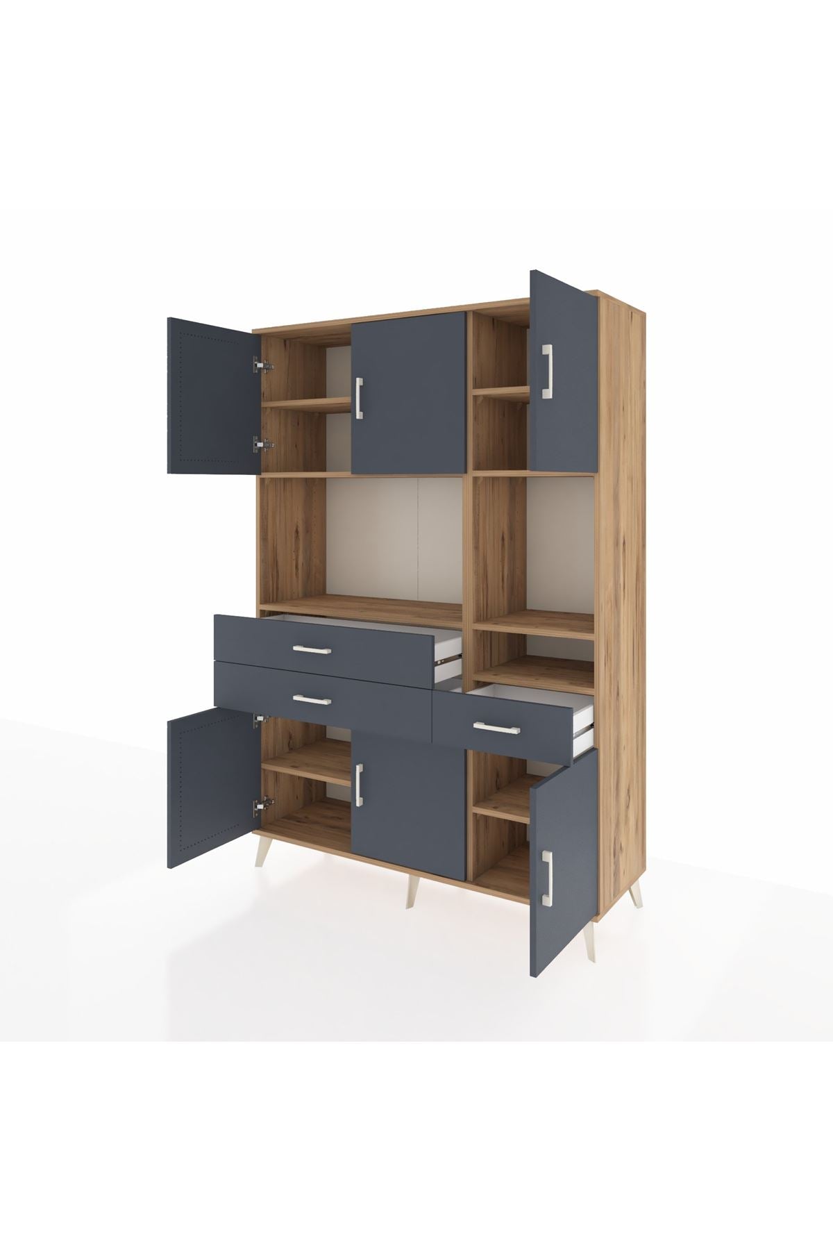 Hyperion Dolap 9 Raflı 3 Çekmeceli 6 Kapaklı 132x44x195 Çam-Antrasit/Antrasit