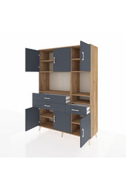 Hyperion Dolap 9 Raflı 3 Çekmeceli 6 Kapaklı 132x44x195 Çam-Antrasit/Antrasit