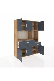 Hyperion Dolap 9 Raflı 3 Çekmeceli 6 Kapaklı 132x44x195 Çam-Antrasit/Antrasit