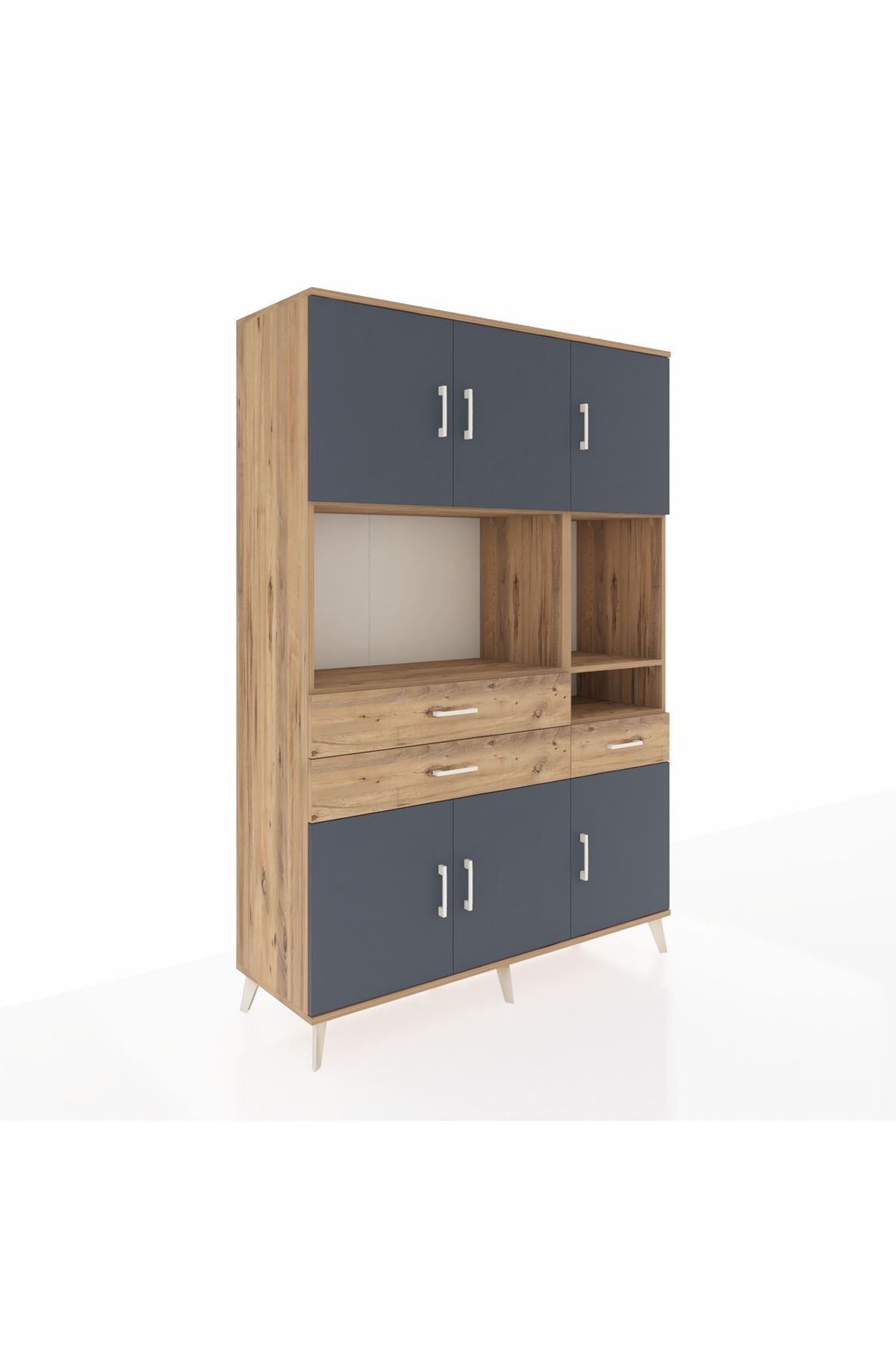 Hyperion Dolap 9 Raflı 3 Çekmeceli 6 Kapaklı 132x44x195 Çam-Antrasit/Çam