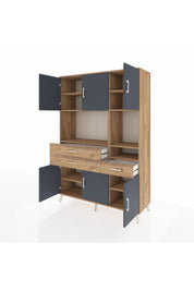 Hyperion Dolap 9 Raflı 3 Çekmeceli 6 Kapaklı 132x44x195 Çam-Antrasit/Çam