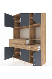 Hyperion Dolap 9 Raflı 3 Çekmeceli 6 Kapaklı 132x44x195 Çam-Antrasit/Çam