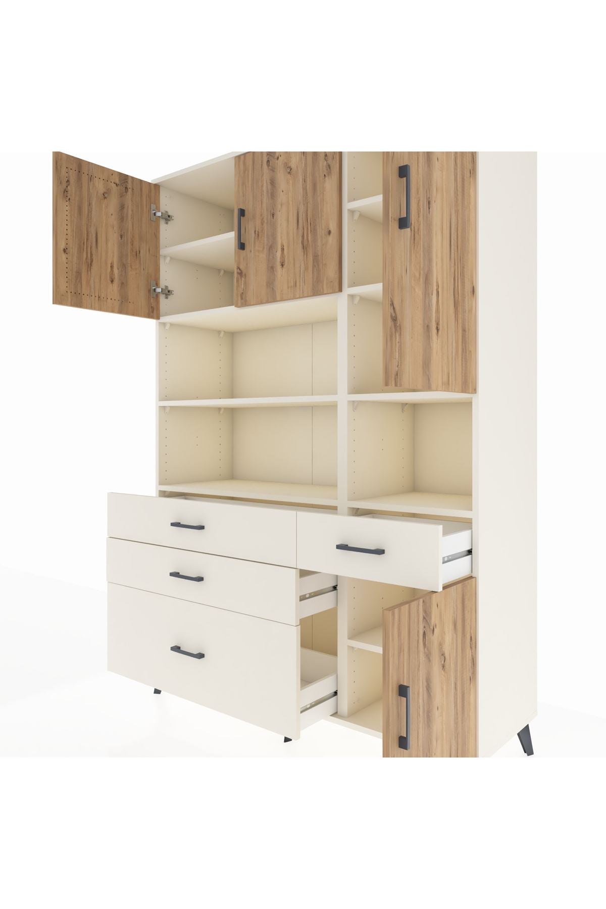 Hyperion Dolap 9 Raflı 4 Çekmeceli 4 Kapaklı 132x44x195 Aytaşı-Çam/Aytaşı