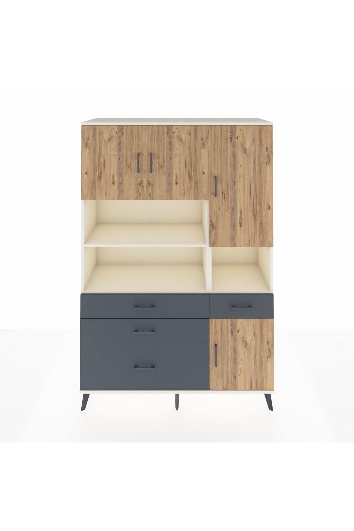 Hyperion Dolap 9 Raflı 4 Çekmeceli 4 Kapaklı 132x44x195 Aytaşı-Çam/Antrasit