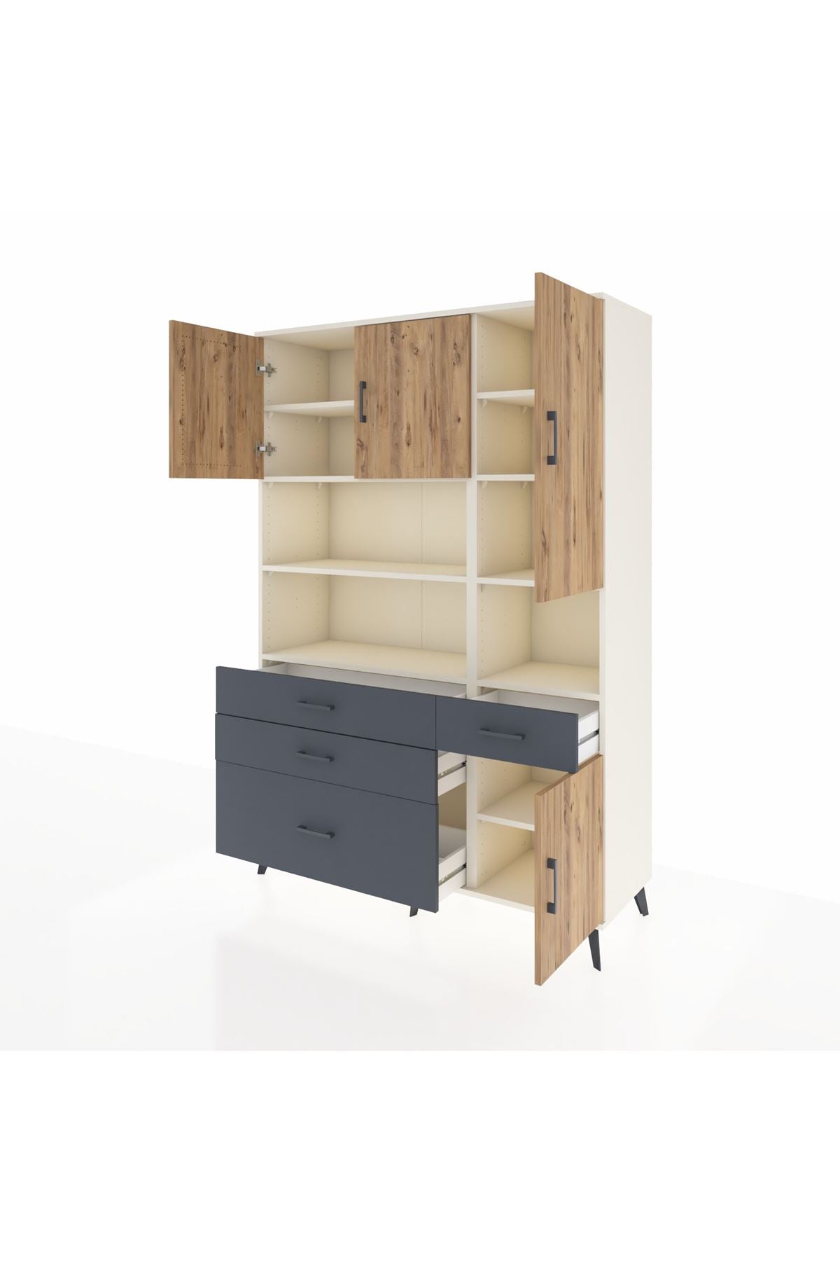 Hyperion Dolap 9 Raflı 4 Çekmeceli 4 Kapaklı 132x44x195 Aytaşı-Çam/Antrasit