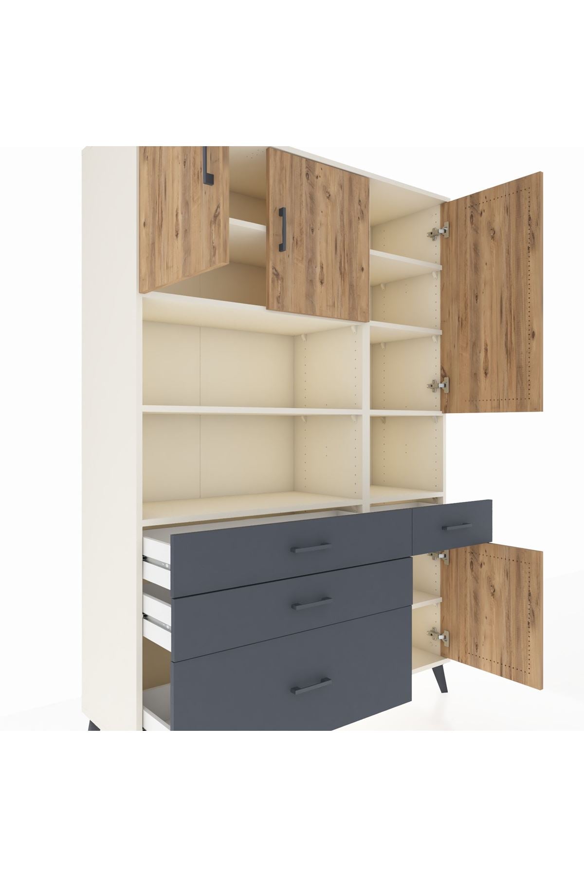 Hyperion Dolap 9 Raflı 4 Çekmeceli 4 Kapaklı 132x44x195 Aytaşı-Çam/Antrasit