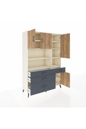 Hyperion Dolap 9 Raflı 4 Çekmeceli 4 Kapaklı 132x44x195 Aytaşı-Çam/Antrasit