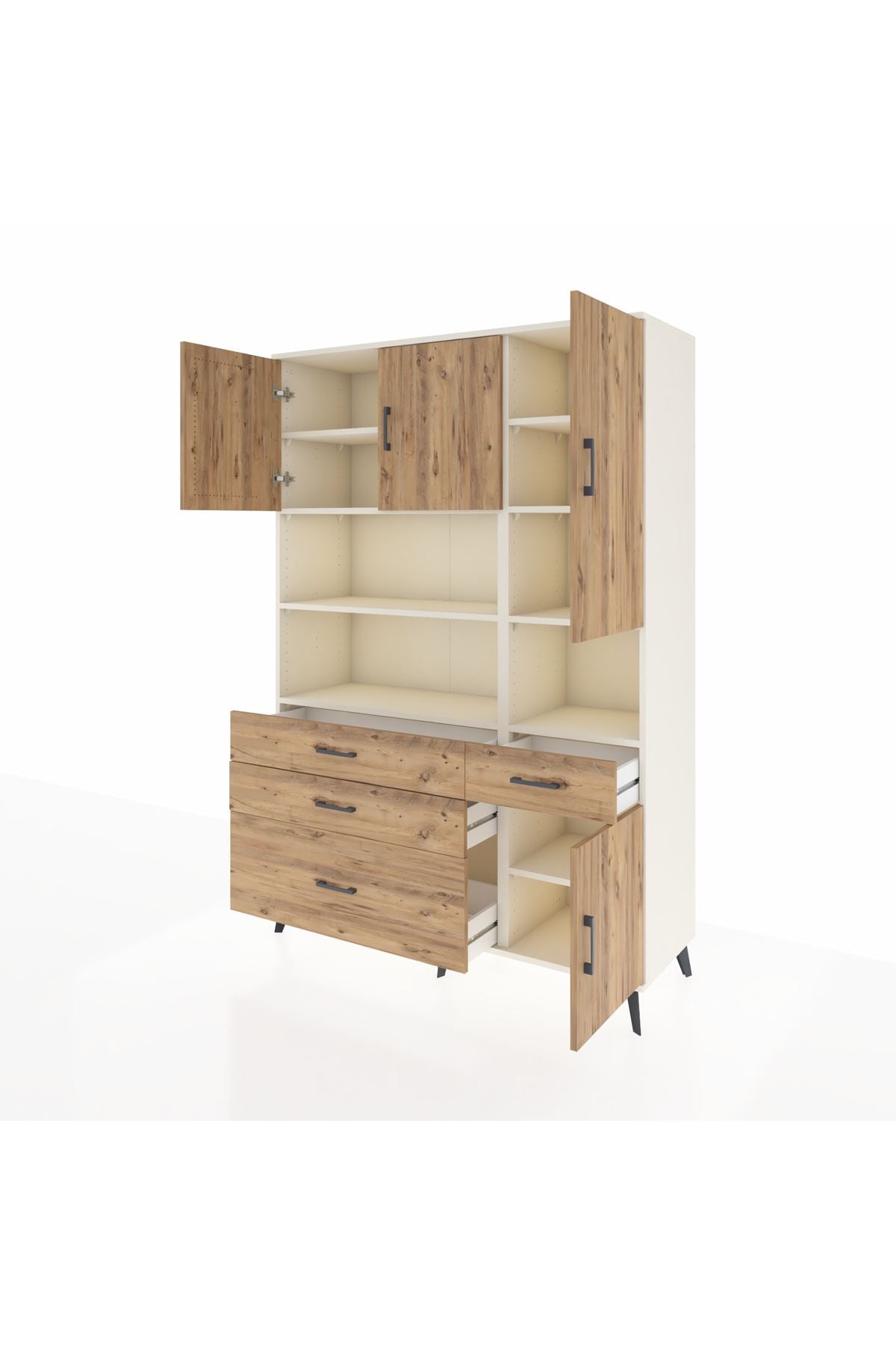 Hyperion Dolap 9 Raflı 4 Çekmeceli 4 Kapaklı 132x44x195 Aytaşı-Çam/Çam