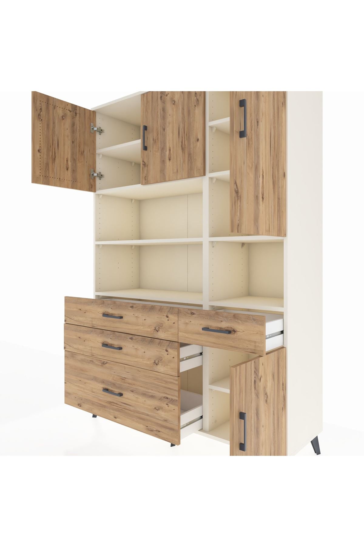 Hyperion Dolap 9 Raflı 4 Çekmeceli 4 Kapaklı 132x44x195 Aytaşı-Çam/Çam