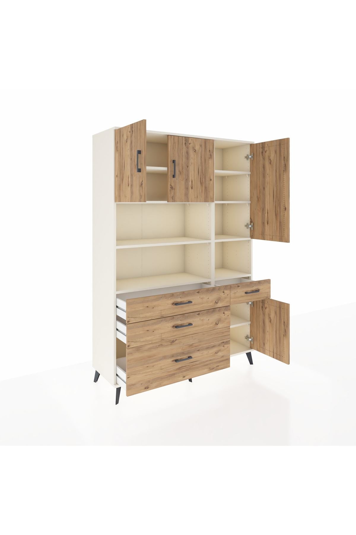 Hyperion Dolap 9 Raflı 4 Çekmeceli 4 Kapaklı 132x44x195 Aytaşı-Çam/Çam