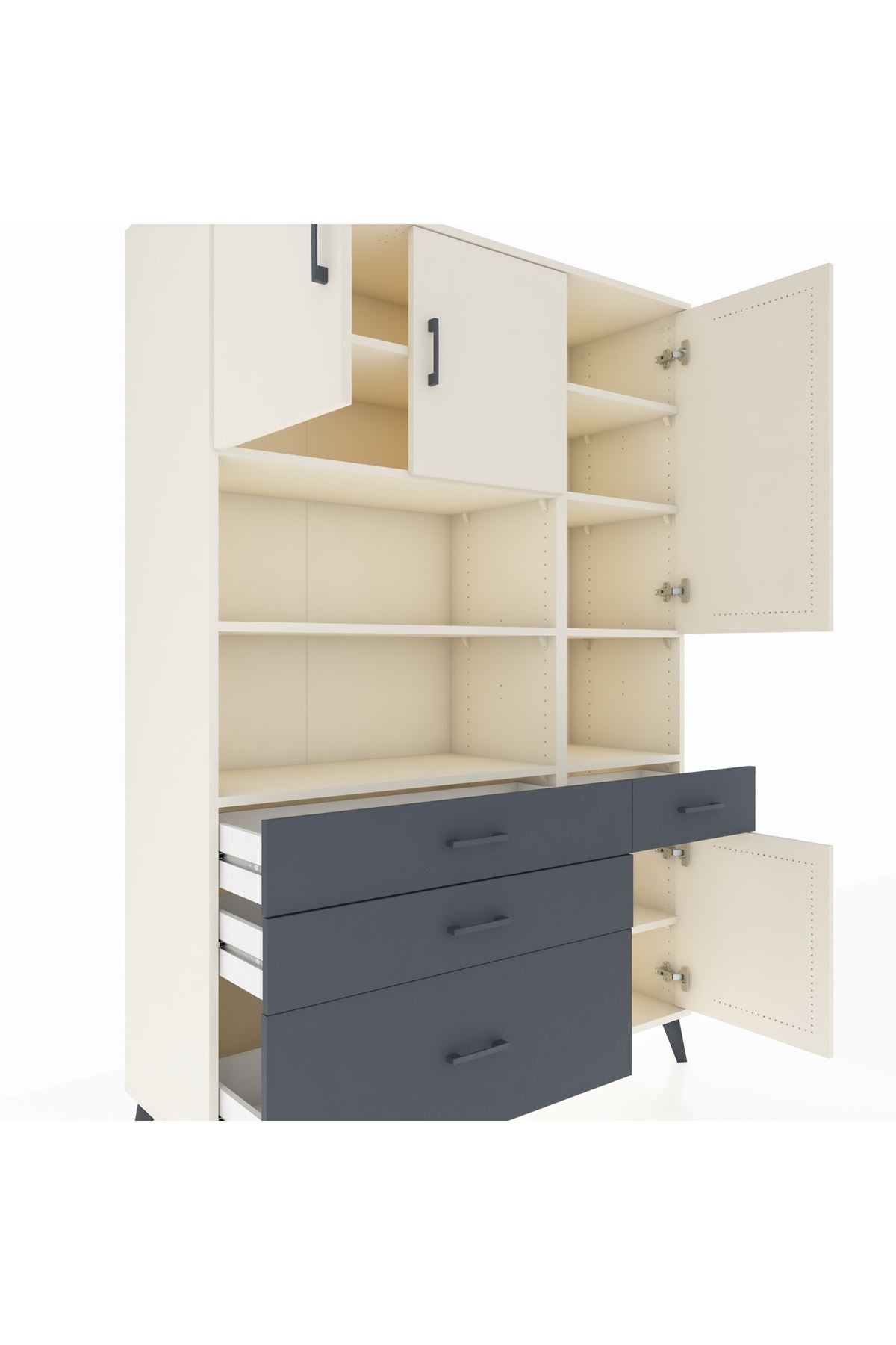 Hyperion Dolap 9 Raflı 4 Çekmeceli 4 Kapaklı 132x44x195 Aytaşı-Aytaşı/Antrasit