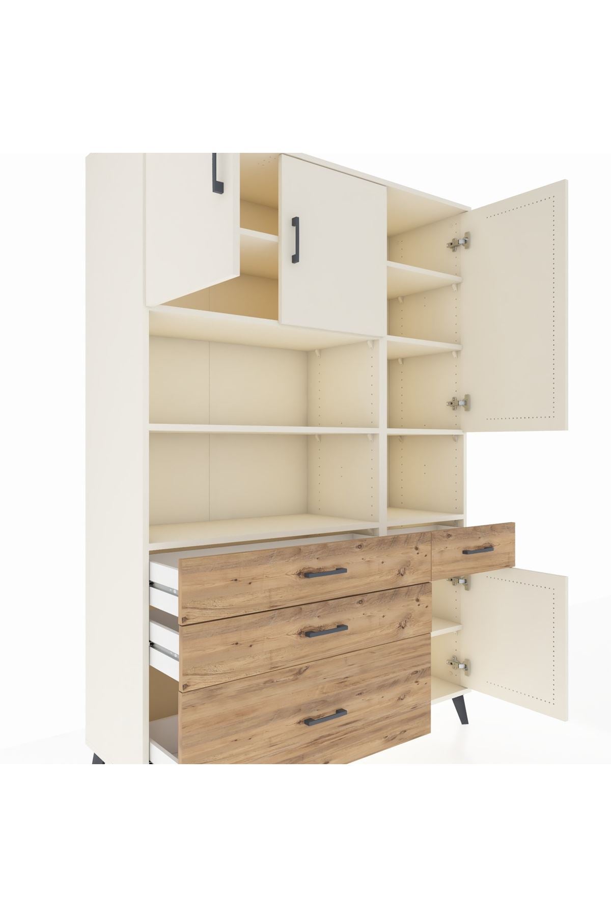 Hyperion Dolap 9 Raflı 4 Çekmeceli 4 Kapaklı 132x44x195 Aytaşı-Aytaşı/Çam