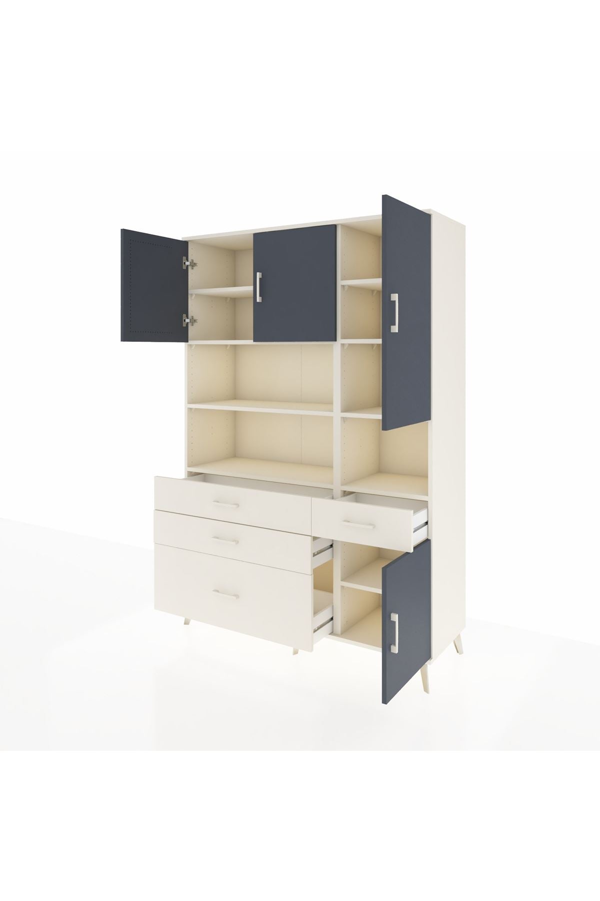 Hyperion Dolap 9 Raflı 4 Çekmeceli 4 Kapaklı 132x44x195 Aytaşı-Antrasit/Aytaşı