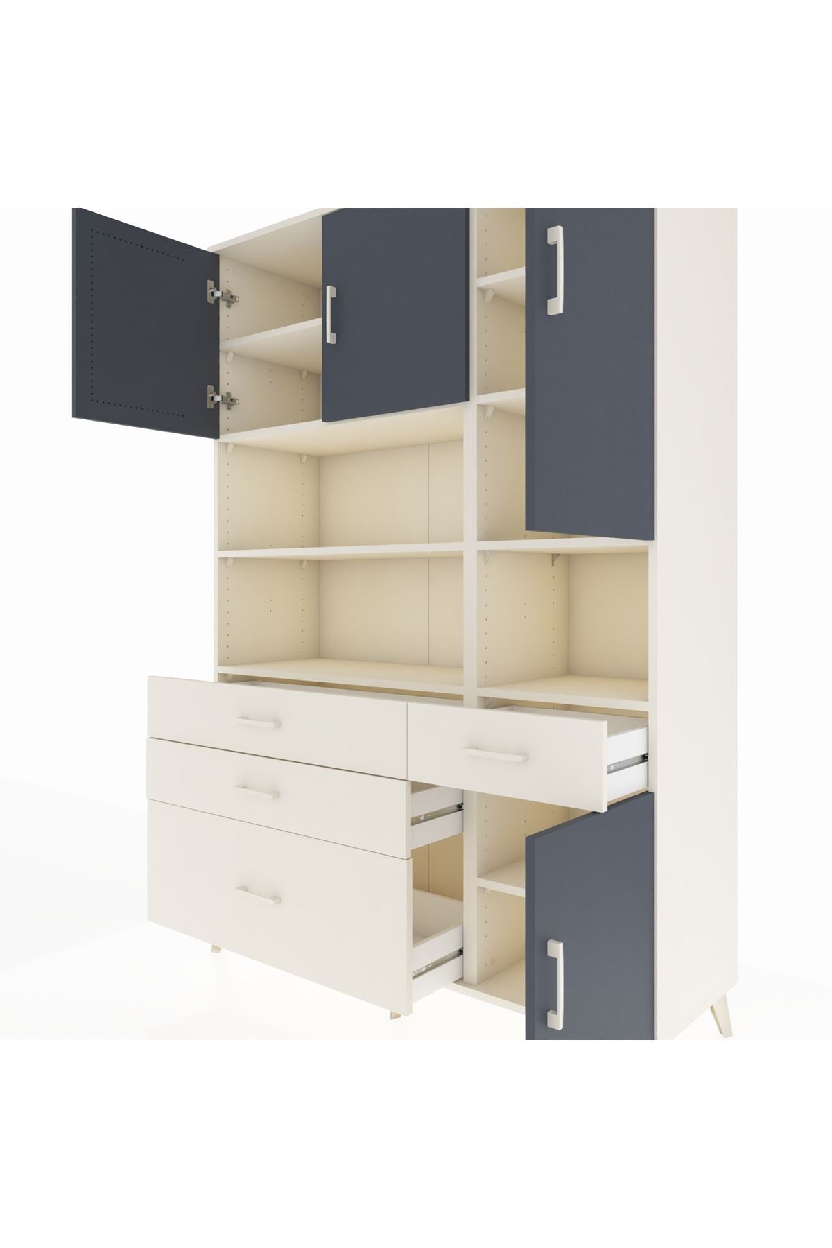 Hyperion Dolap 9 Raflı 4 Çekmeceli 4 Kapaklı 132x44x195 Aytaşı-Antrasit/Aytaşı