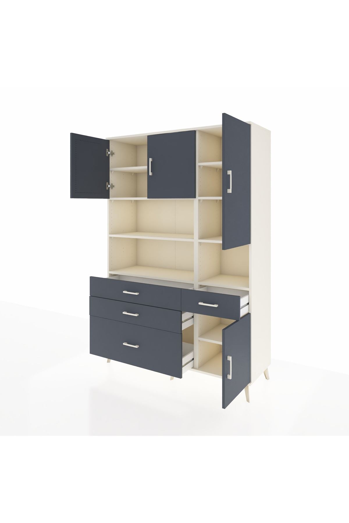 Hyperion Dolap 9 Raflı 4 Çekmeceli 4 Kapaklı 132x44x195 Aytaşı-Antrasit/Antrasit