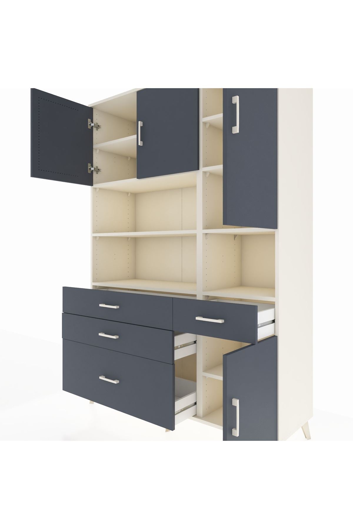 Hyperion Dolap 9 Raflı 4 Çekmeceli 4 Kapaklı 132x44x195 Aytaşı-Antrasit/Antrasit