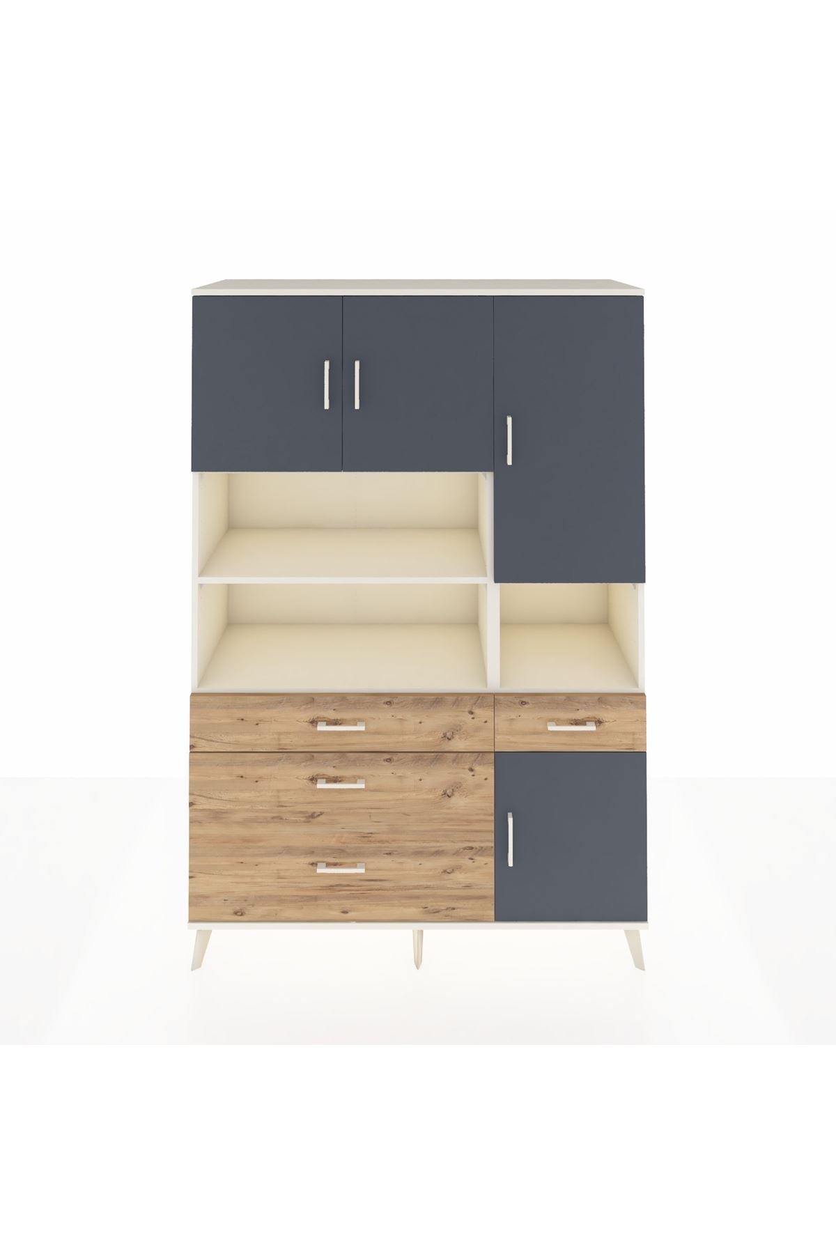 Hyperion Dolap 9 Raflı 4 Çekmeceli 4 Kapaklı 132x44x195 Aytaşı-Antrasit/Çam