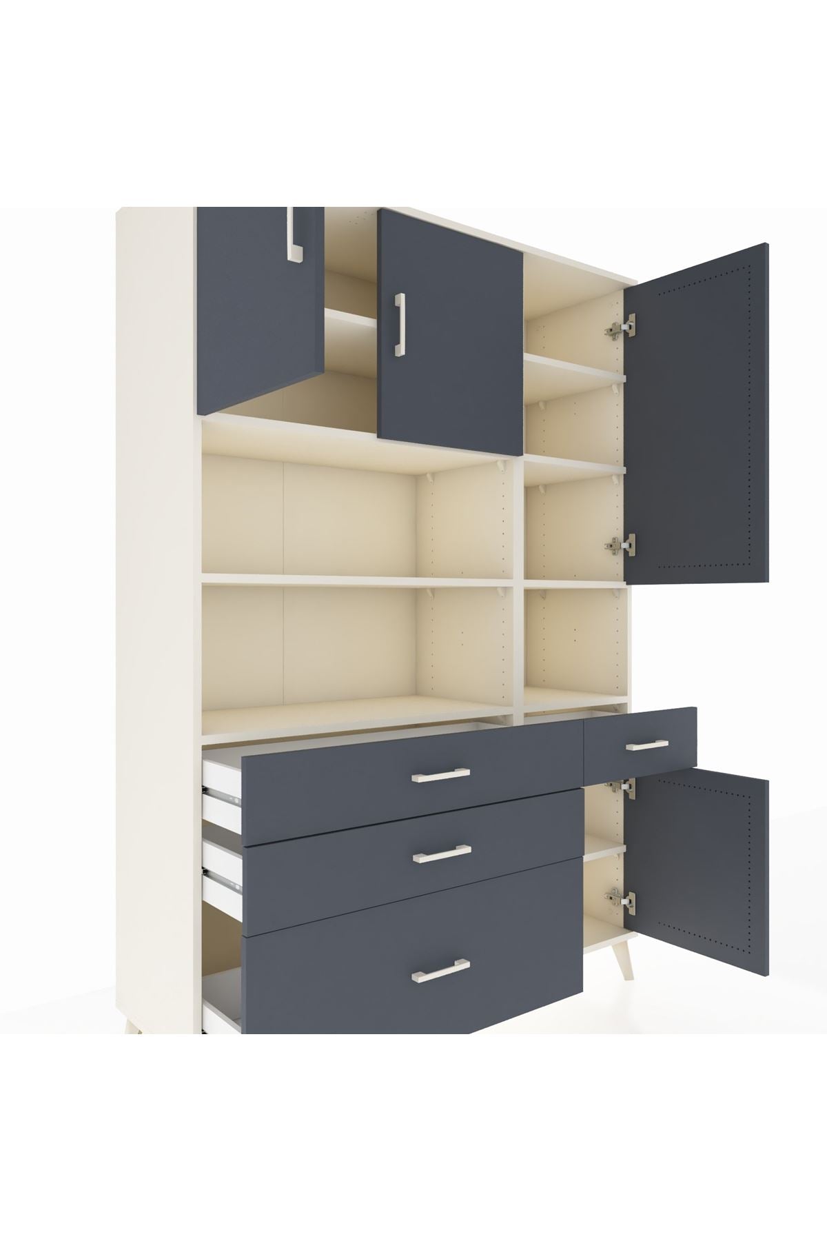 Hyperion Dolap 9 Raflı 4 Çekmeceli 4 Kapaklı 132x44x195 Aytaşı-Antrasit/Antrasit