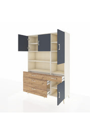 Hyperion Dolap 9 Raflı 4 Çekmeceli 4 Kapaklı 132x44x195 Aytaşı-Antrasit/Çam