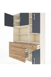 Hyperion Dolap 9 Raflı 4 Çekmeceli 4 Kapaklı 132x44x195 Aytaşı-Antrasit/Çam