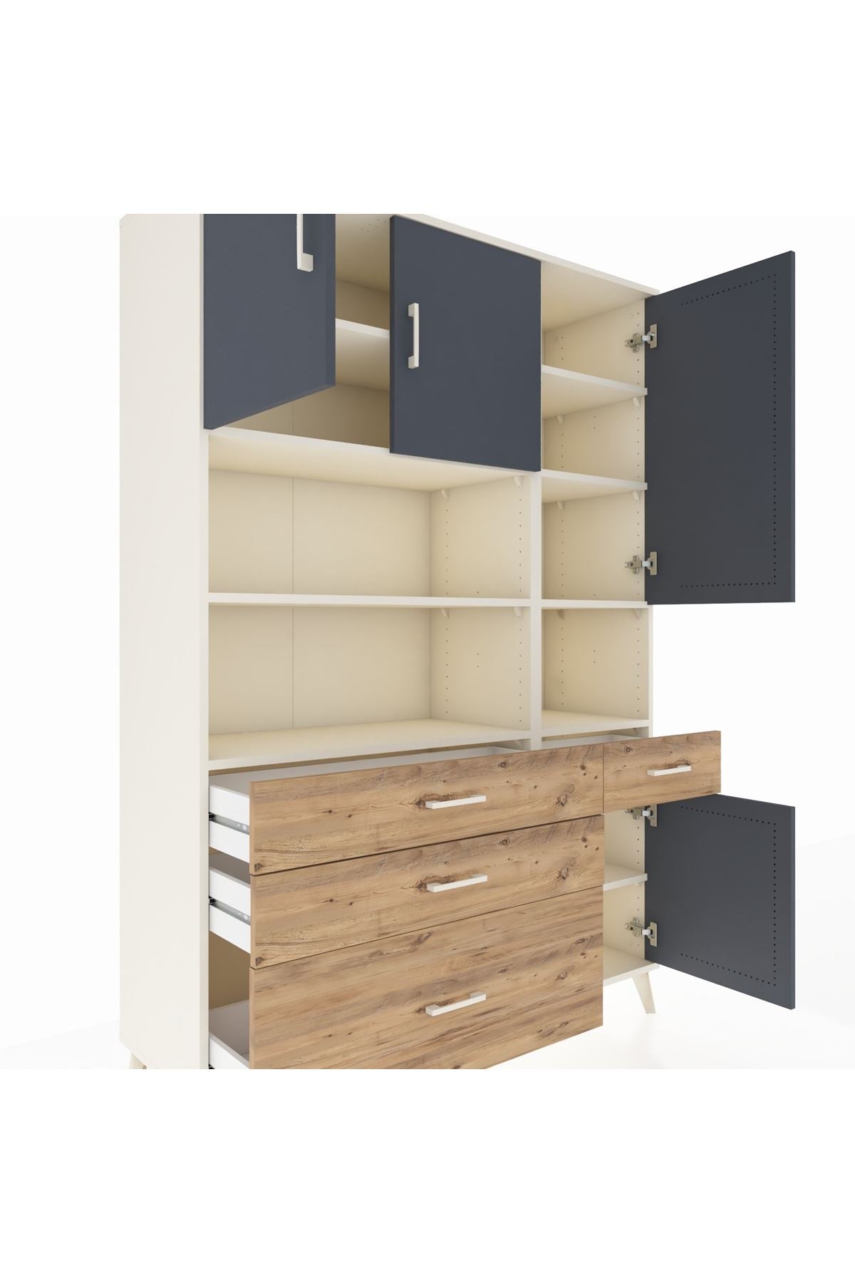 Hyperion Dolap 9 Raflı 4 Çekmeceli 4 Kapaklı 132x44x195 Aytaşı-Antrasit/Çam