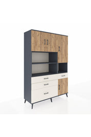 Hyperion Dolap 9 Raflı 4 Çekmeceli 4 Kapaklı 132x44x195 Antrasit-Çam/Aytaşı