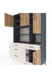 Hyperion Dolap 9 Raflı 4 Çekmeceli 4 Kapaklı 132x44x195 Antrasit-Çam/Aytaşı