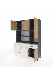 Hyperion Dolap 9 Raflı 4 Çekmeceli 4 Kapaklı 132x44x195 Antrasit-Çam/Aytaşı