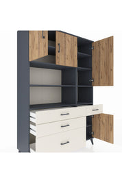 Hyperion Dolap 9 Raflı 4 Çekmeceli 4 Kapaklı 132x44x195 Antrasit-Çam/Aytaşı
