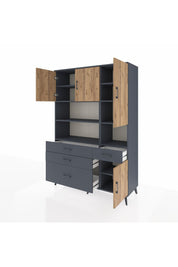 Hyperion Dolap 9 Raflı 4 Çekmeceli 4 Kapaklı 132x44x195 Antrasit-Çam/Antrasit