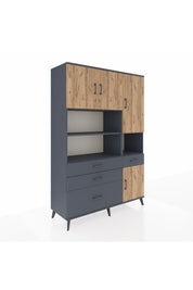 Hyperion Dolap 9 Raflı 4 Çekmeceli 4 Kapaklı 132x44x195 Antrasit-Çam/Antrasit