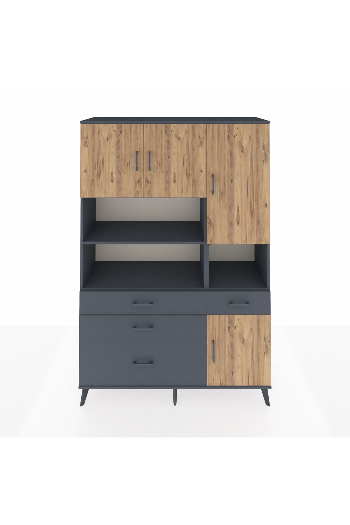 Hyperion Dolap 9 Raflı 4 Çekmeceli 4 Kapaklı 132x44x195 Antrasit-Çam/Antrasit
