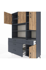 Hyperion Dolap 9 Raflı 4 Çekmeceli 4 Kapaklı 132x44x195 Antrasit-Çam/Antrasit