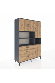 Hyperion Dolap 9 Raflı 4 Çekmeceli 4 Kapaklı 132x44x195 Antrasit-Çam/Çam