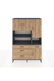 Hyperion Dolap 9 Raflı 4 Çekmeceli 4 Kapaklı 132x44x195 Antrasit-Çam/Çam
