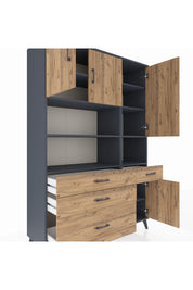 Hyperion Dolap 9 Raflı 4 Çekmeceli 4 Kapaklı 132x44x195 Antrasit-Çam/Çam