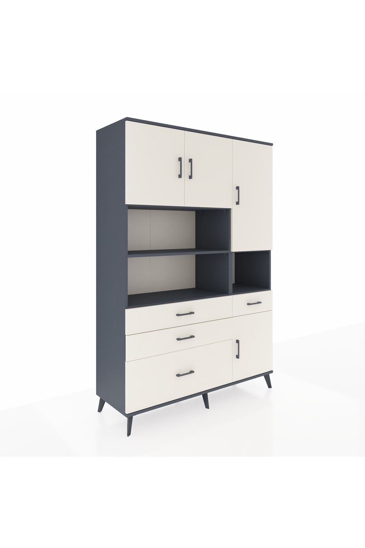 Hyperion Dolap 9 Raflı 4 Çekmeceli 4 Kapaklı 132x44x195 Antrasit-Aytaşı/Aytaşı