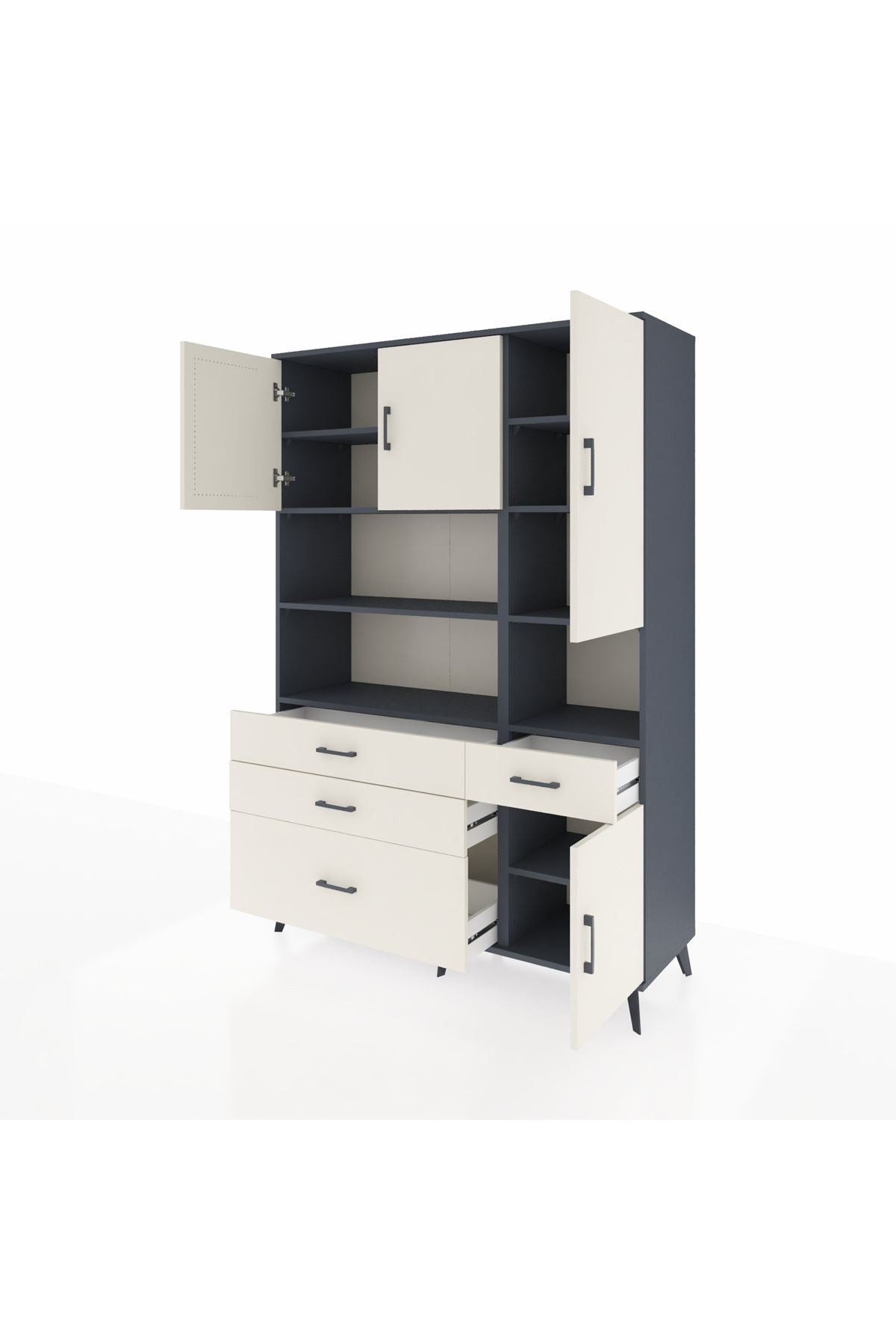 Hyperion Dolap 9 Raflı 4 Çekmeceli 4 Kapaklı 132x44x195 Antrasit-Aytaşı/Aytaşı