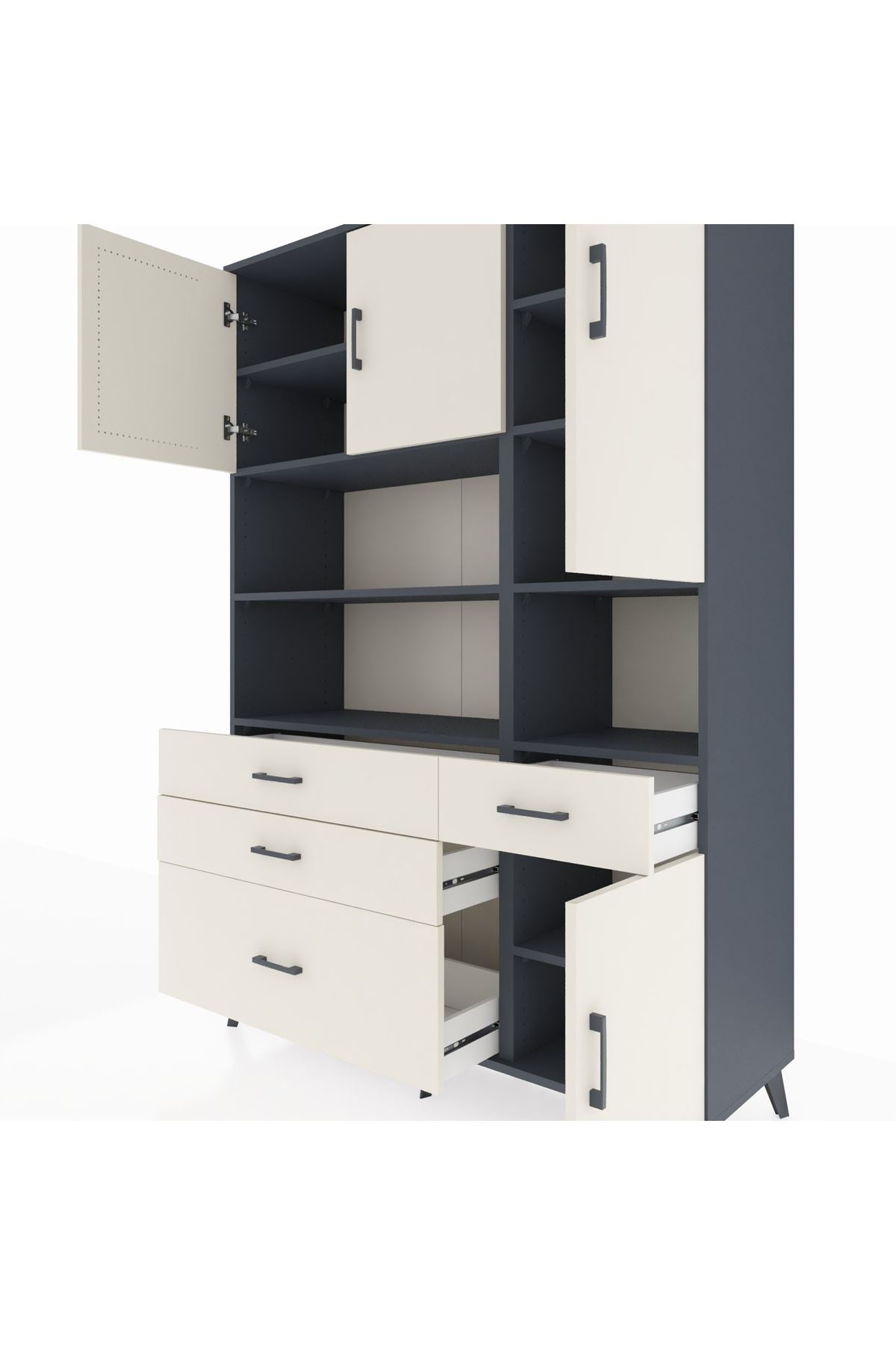 Hyperion Dolap 9 Raflı 4 Çekmeceli 4 Kapaklı 132x44x195 Antrasit-Aytaşı/Aytaşı