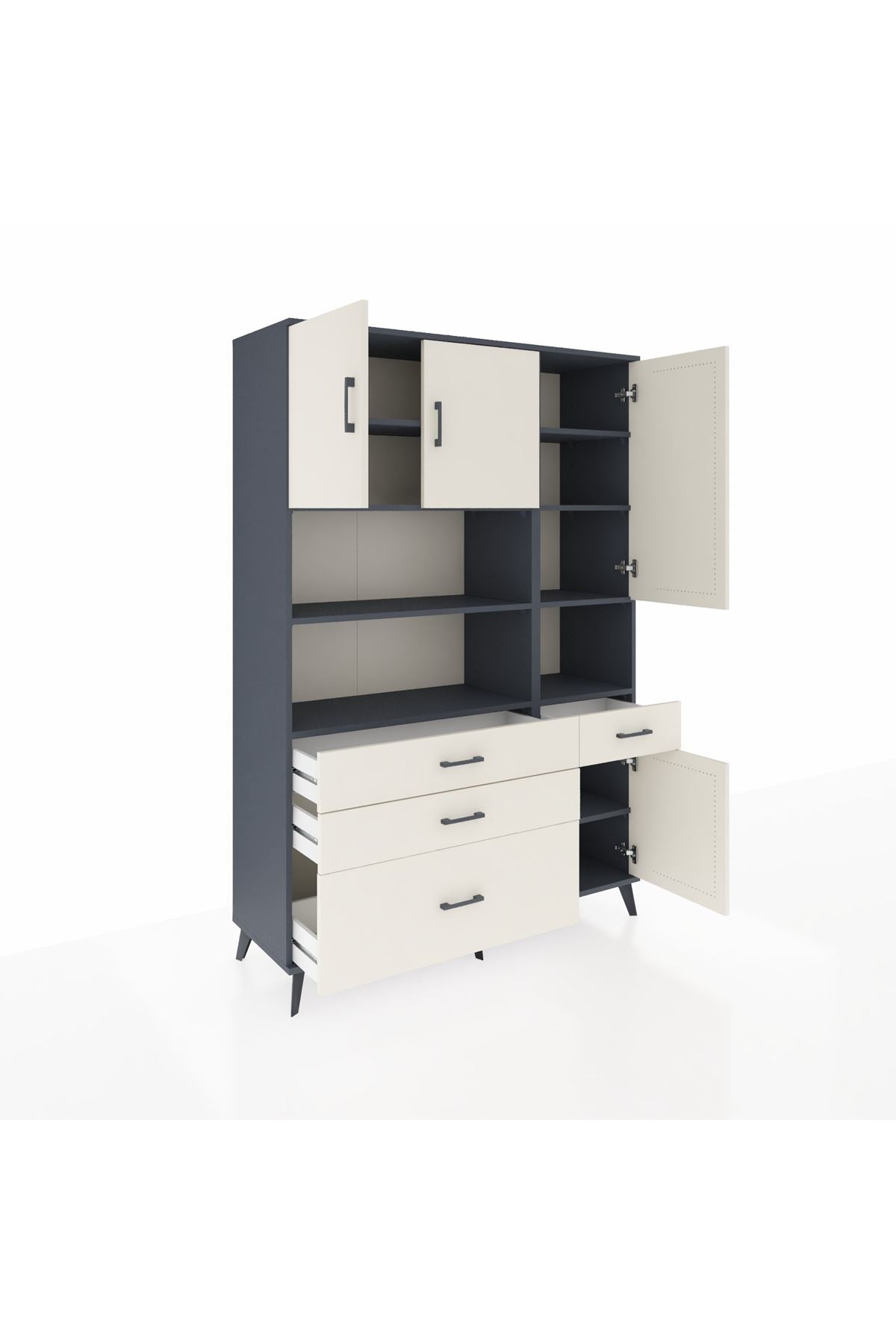 Hyperion Dolap 9 Raflı 4 Çekmeceli 4 Kapaklı 132x44x195 Antrasit-Aytaşı/Aytaşı