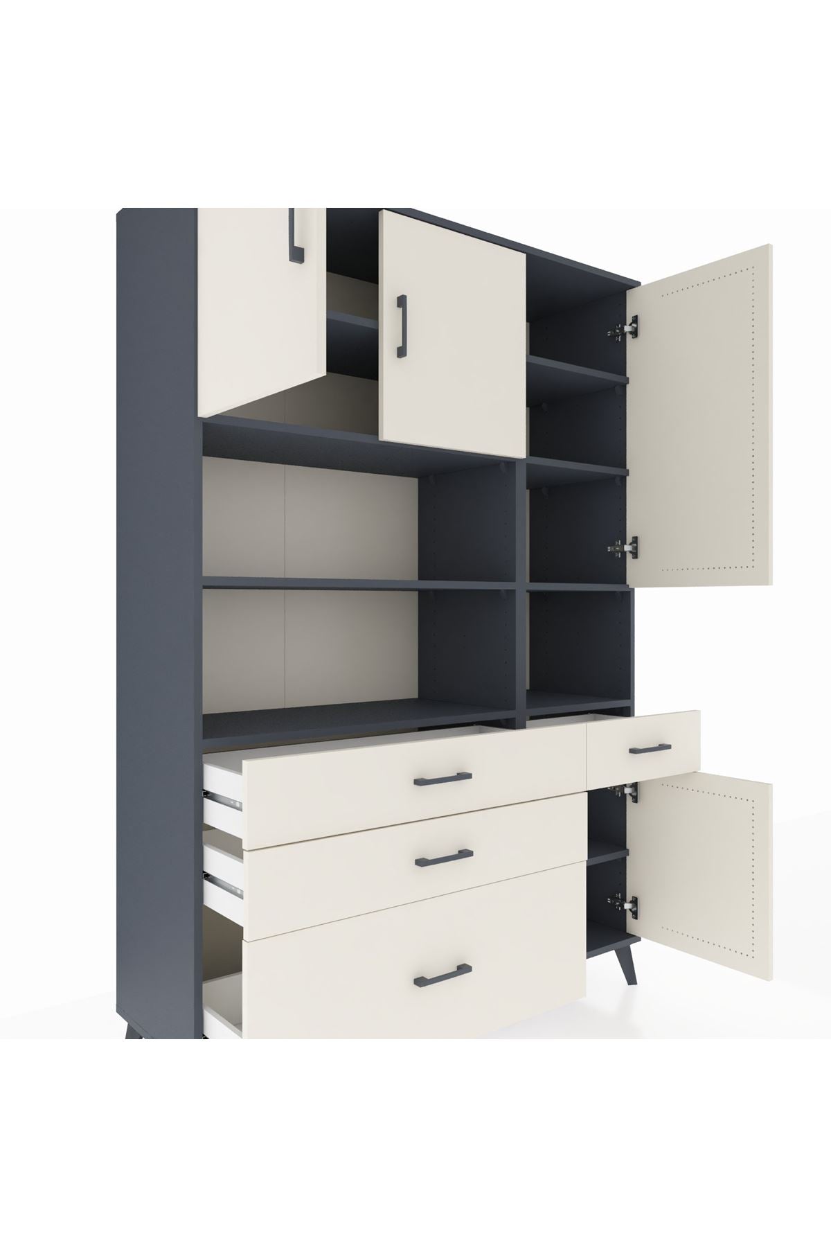 Hyperion Dolap 9 Raflı 4 Çekmeceli 4 Kapaklı 132x44x195 Antrasit-Aytaşı/Aytaşı