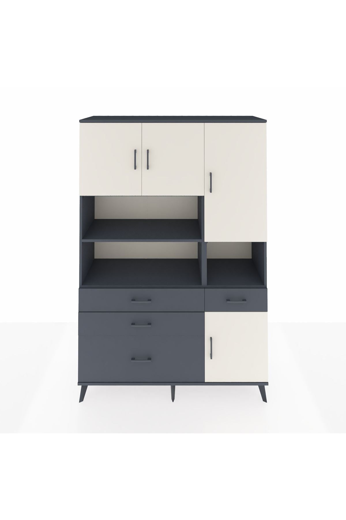 Hyperion Dolap 9 Raflı 4 Çekmeceli 4 Kapaklı 132x44x195 Antrasit-Aytaşı/Antrasit