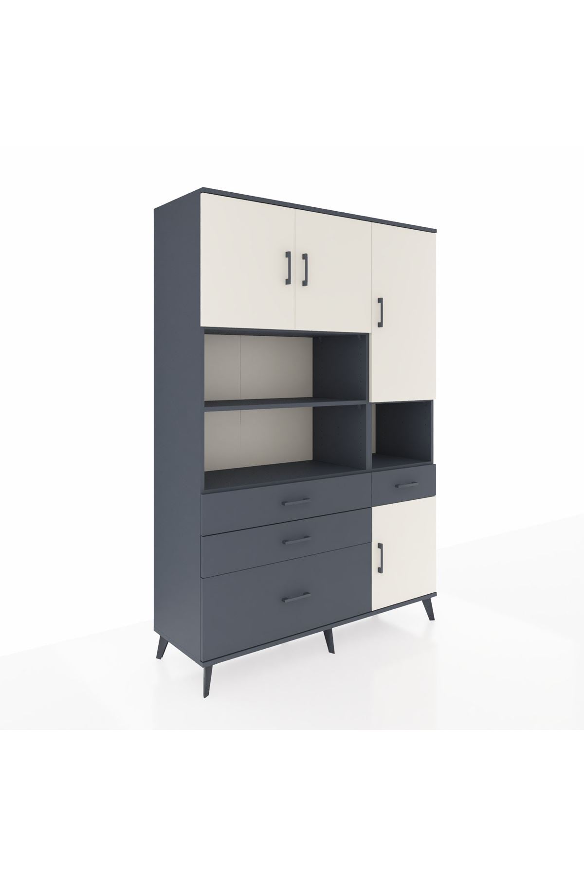 Hyperion Dolap 9 Raflı 4 Çekmeceli 4 Kapaklı 132x44x195 Antrasit-Aytaşı/Antrasit