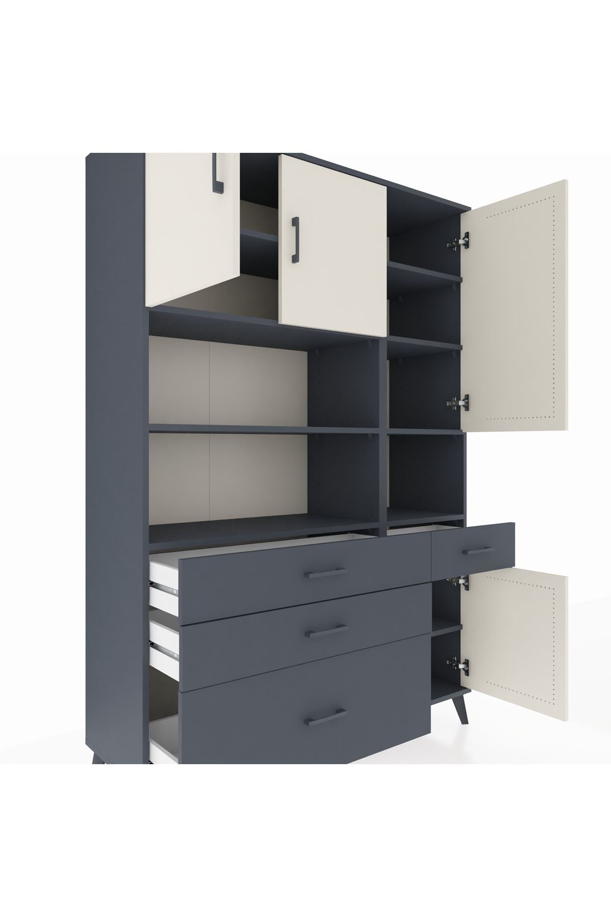 Hyperion Dolap 9 Raflı 4 Çekmeceli 4 Kapaklı 132x44x195 Antrasit-Aytaşı/Antrasit