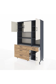 Hyperion Dolap 9 Raflı 4 Çekmeceli 4 Kapaklı 132x44x195 Antrasit-Aytaşı/Çam