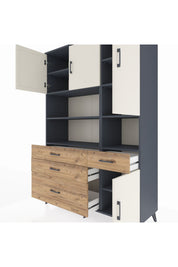 Hyperion Dolap 9 Raflı 4 Çekmeceli 4 Kapaklı 132x44x195 Antrasit-Aytaşı/Çam