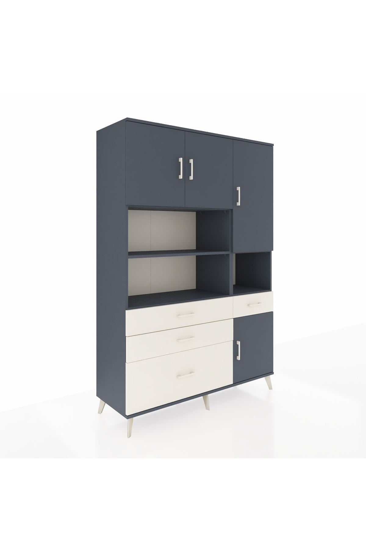 Hyperion Dolap 9 Raflı 4 Çekmeceli 4 Kapaklı 132x44x195 Antrasit-Antrasit/Aytaşı