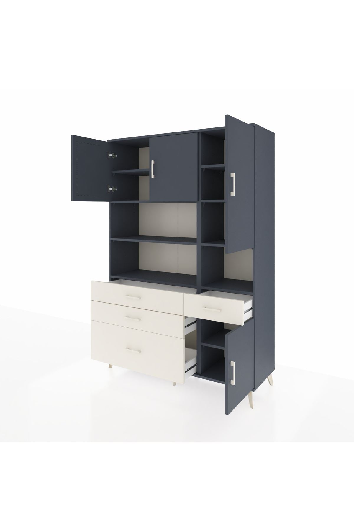 Hyperion Dolap 9 Raflı 4 Çekmeceli 4 Kapaklı 132x44x195 Antrasit-Antrasit/Aytaşı